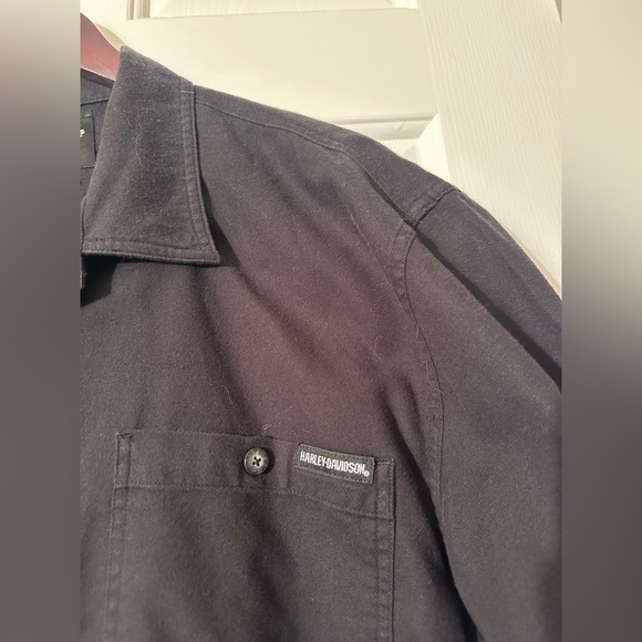 HARLEY DAVIDSON Men’s XL 100% Cotton Black Short Sleeve Button Down Back Graphic - Picture 3 of 11